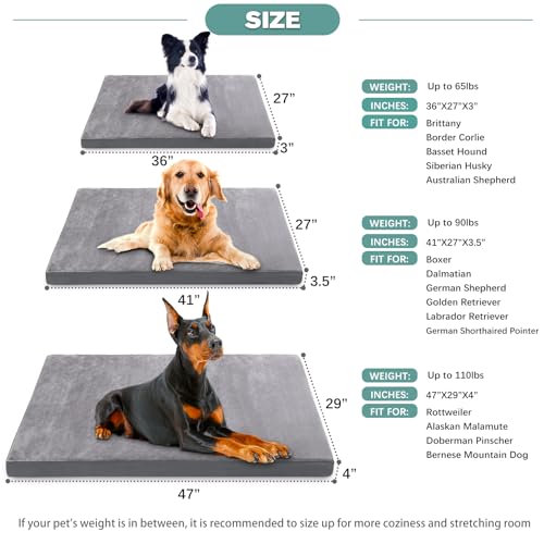 Vonabem Waterproof Dog Bed Large Medium Sized Dogs Outdoor Orthopedic Crate Pad Washable Gray 35"x22" C409