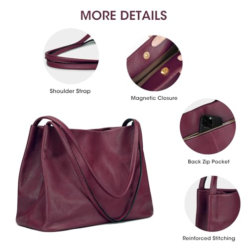 Kattee Leather Tote Bag for Women, Casual Shoulder Hobo Purse with Magnetic Snap Closure U606
