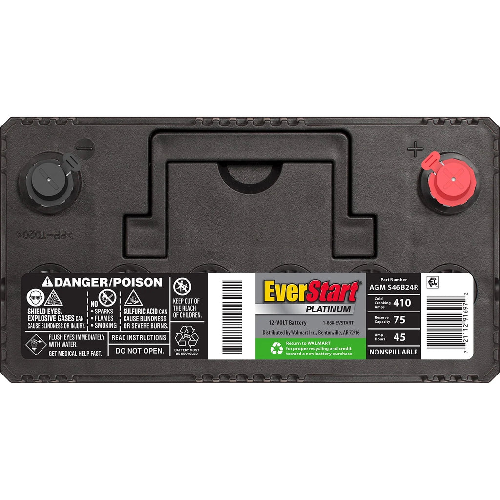 EverStart Platinum AGM Automotive Battery Group S46B24R 12V 410 CCA N719872