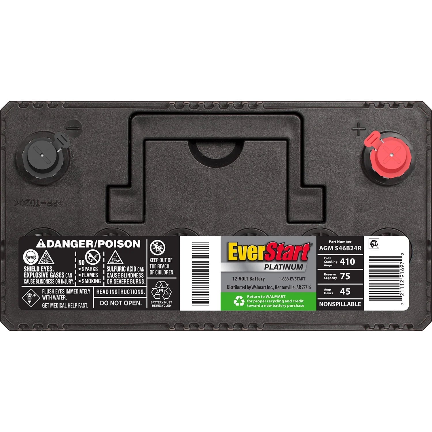 EverStart Platinum AGM Automotive Battery Group S46B24R 12V 410 CCA N719872