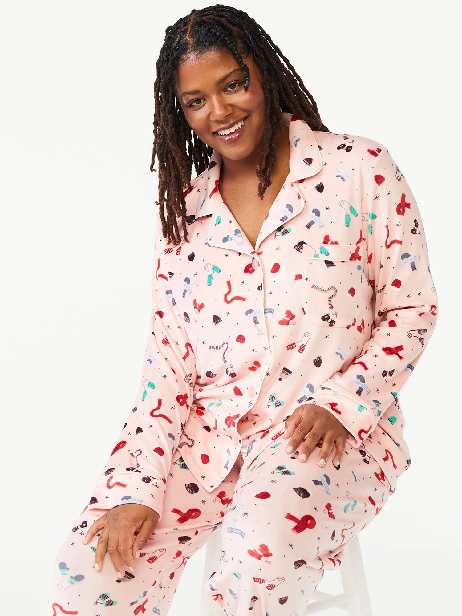 Joyspun Women's Velour Knit Pajama Set, 2-Piece C639006