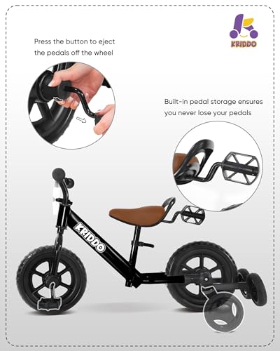 KRIDDO 2-in-1 Kids Tricycle and Toddler Balance Bike, Black U656
