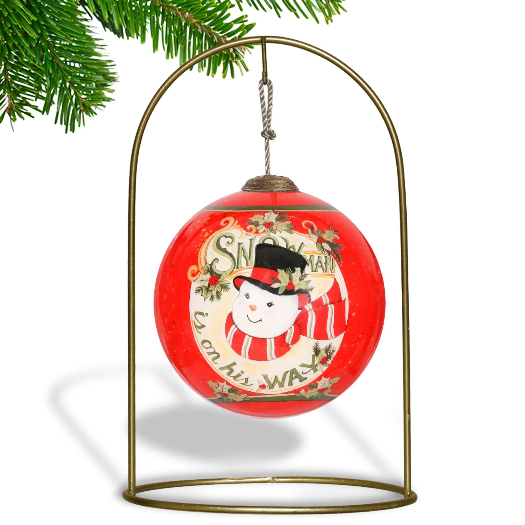 CC Christmas Decor 3" Red and White Snowman Glass Ball Ornament I534406