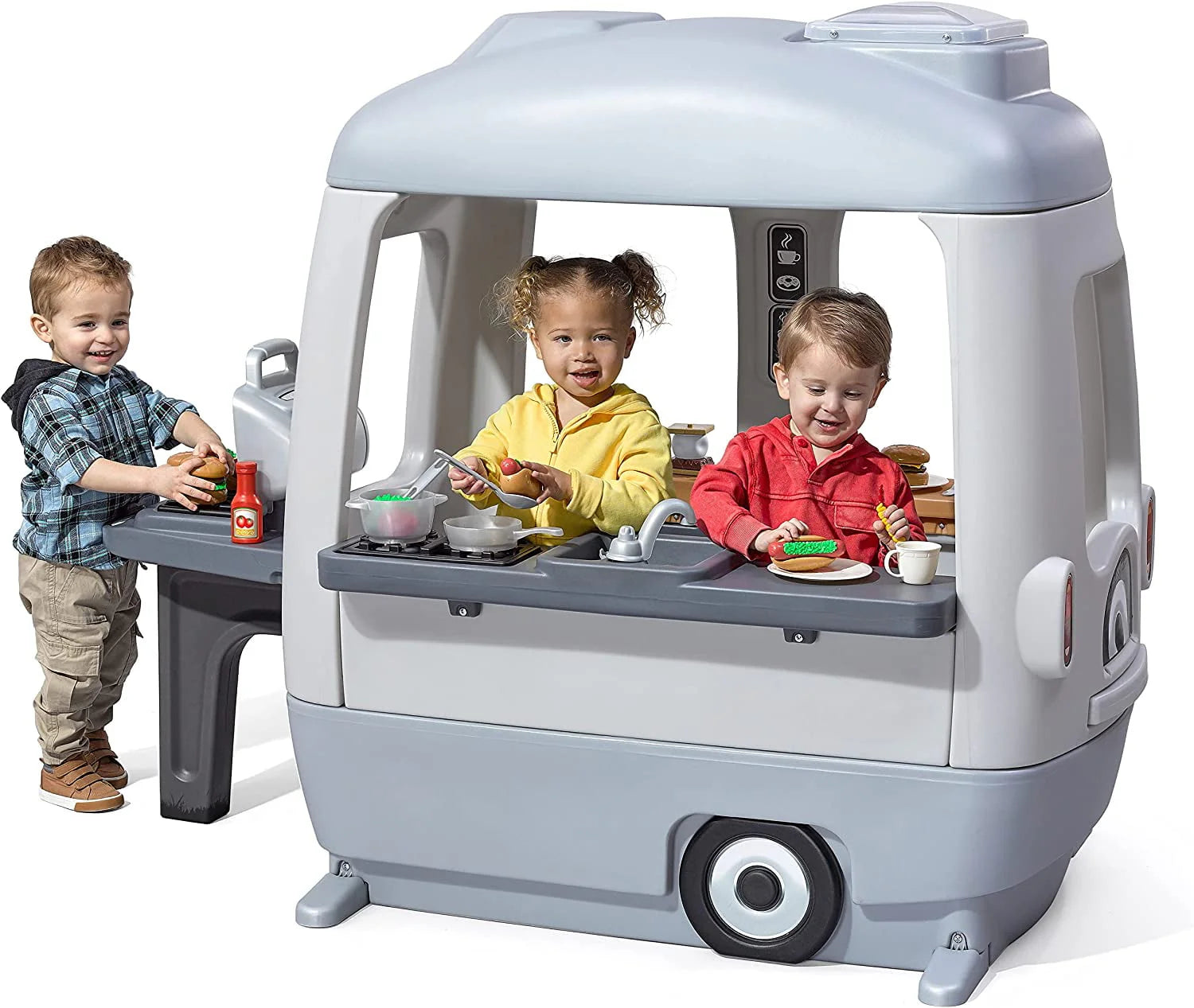 Step2 Adventure Camper Toddler Outdoor Playhouse with 50pc Accessory Set, Gray M25663