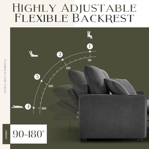 55" 3-in-1 Convertible Sleeper Sofa Bed with Adjustable Backrest, Chenille, Beige R49011