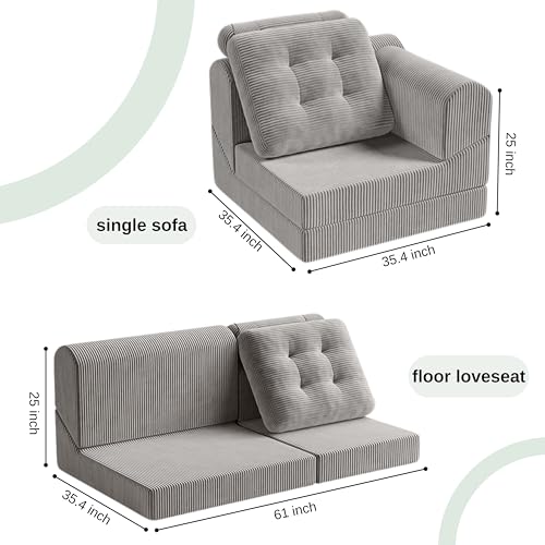 COMAX Folding Sofa Bed Convertible Chair Bed Corduroy 3-in-1 Floor Couch, Dark Grey E940