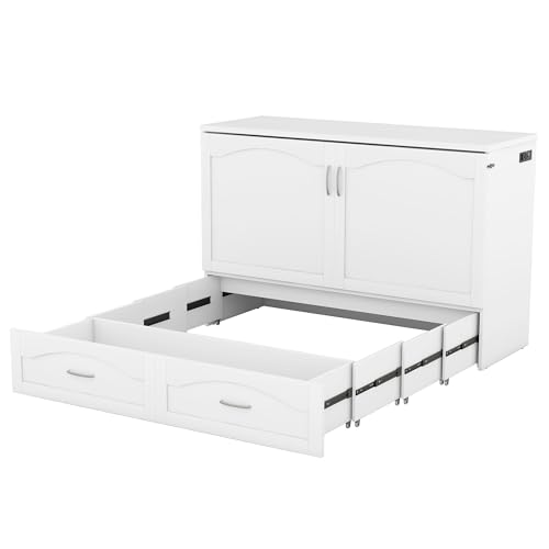 Full Size Murphy Bed with Drawers, Cabinets and USB Ports, Gray D589081