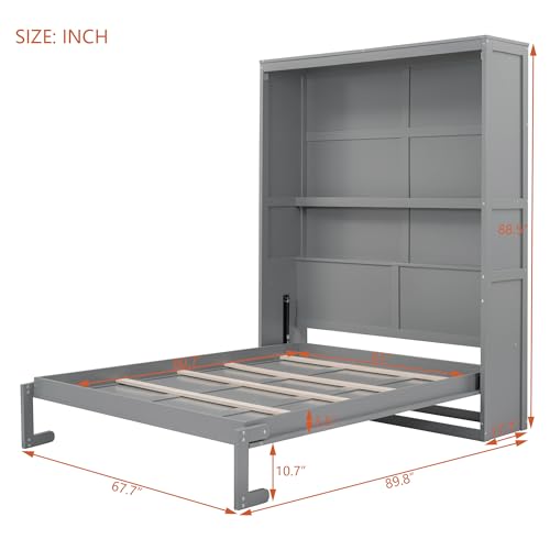 Full Size Murphy Bed with Drawers, Cabinets and USB Ports, Gray D589081