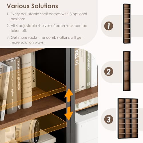 FOTOSOK 8-Tier Media Tower Rack, Tall Narrow Bookcase, Black/Brown W19438