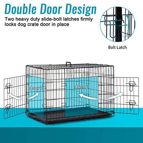 FDW Dog Crate for Large Dogs 48 Inch Folding Metal Wire Cage Double Door N1299
