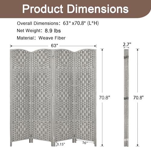 Rose Home Fashion 6 ft Tall Room Divider 4 Panel Folding Privacy Screen, Dark Coffee C8634