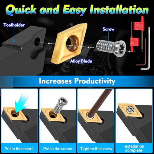 Indexable Lathe Turning Tool 21Pcs Kit 3/8'' 10mm Shank with Carbide Inserts Z5376