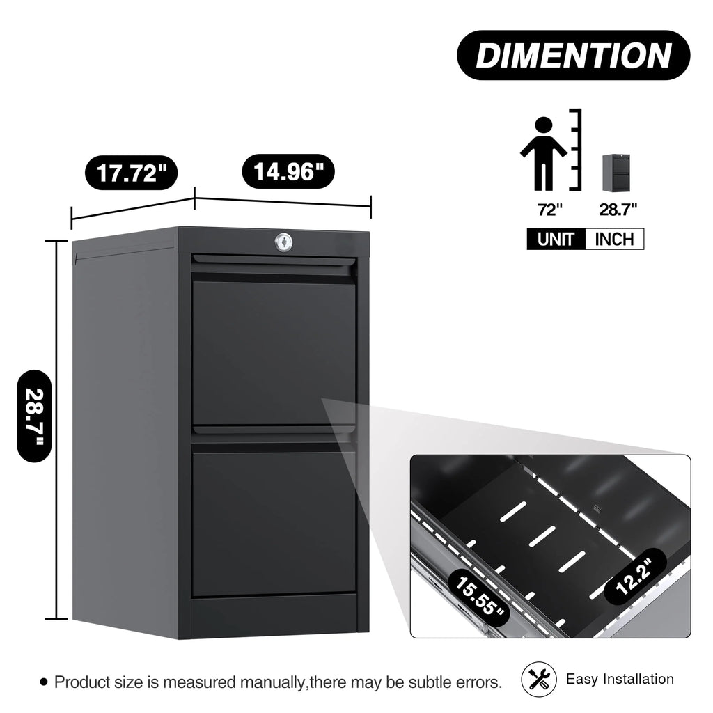 SUPEER 4 Drawer File Cabinet with Lock, Metal Vertical Storage, Black E499