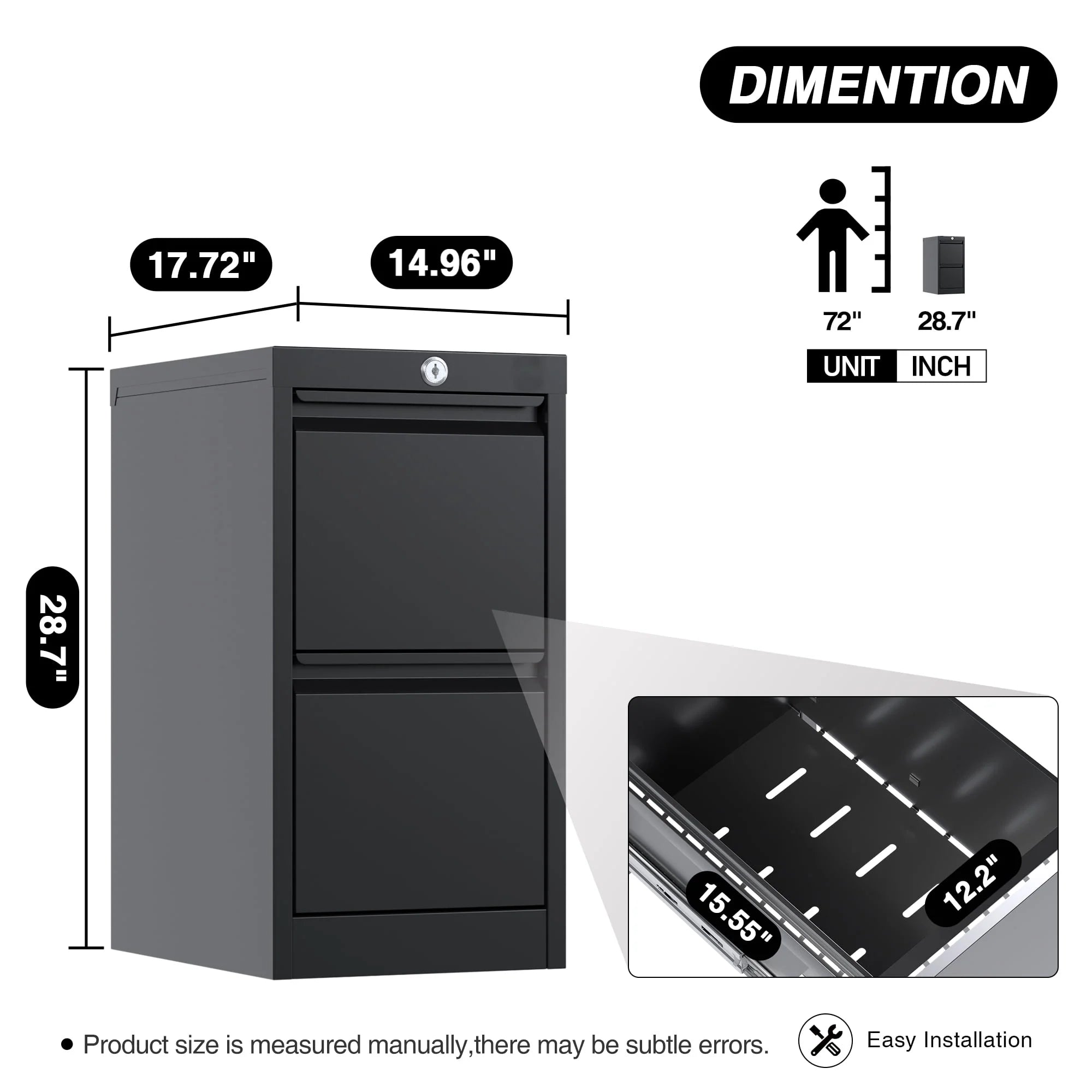 SUPEER 4 Drawer File Cabinet with Lock, Metal Vertical Storage, Black E499