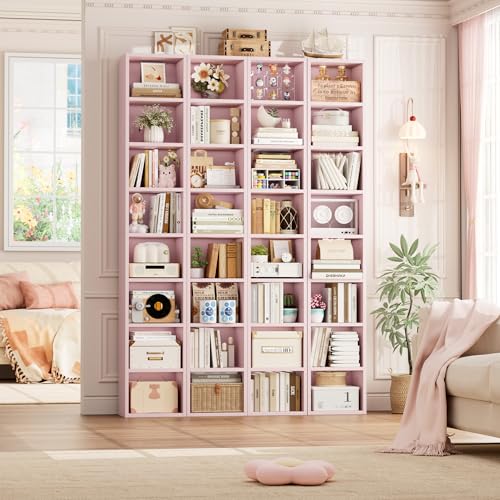 FOTOSOK 8-Tier Media Tower Rack, Tall Narrow Bookcase, Black/Brown W19438