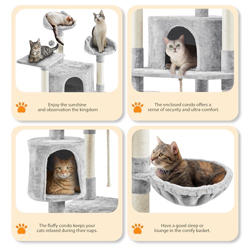 Yaheetech Multi-Level Cat Tree with Scratching Posts, Plush Perches and Condo, Dark Gray and White V70137