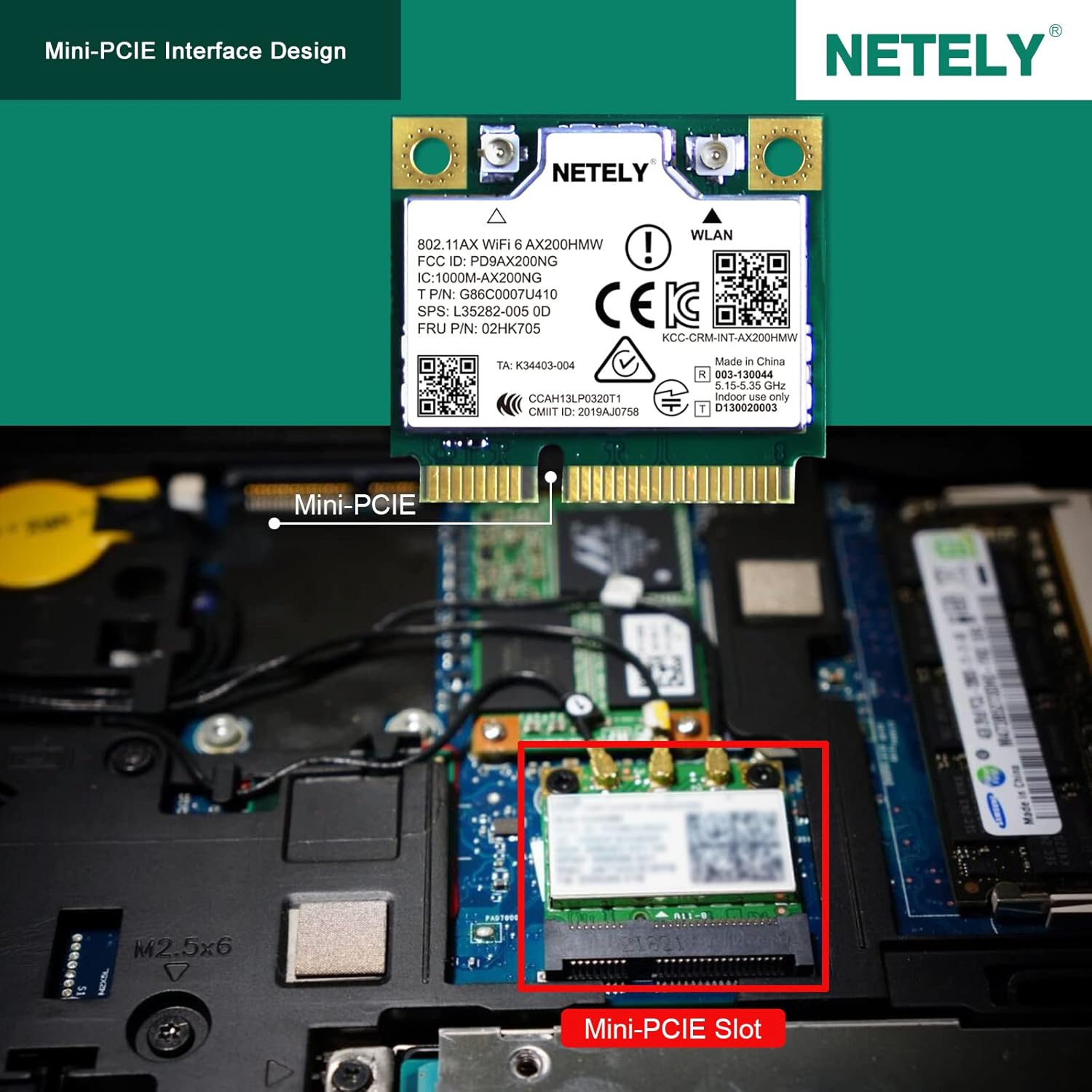 NETELY WiFi 6 AX200HMW Mini-PCIE WiFi Bluetooth Adapter 3000Mbps, Pack of 2 Z397