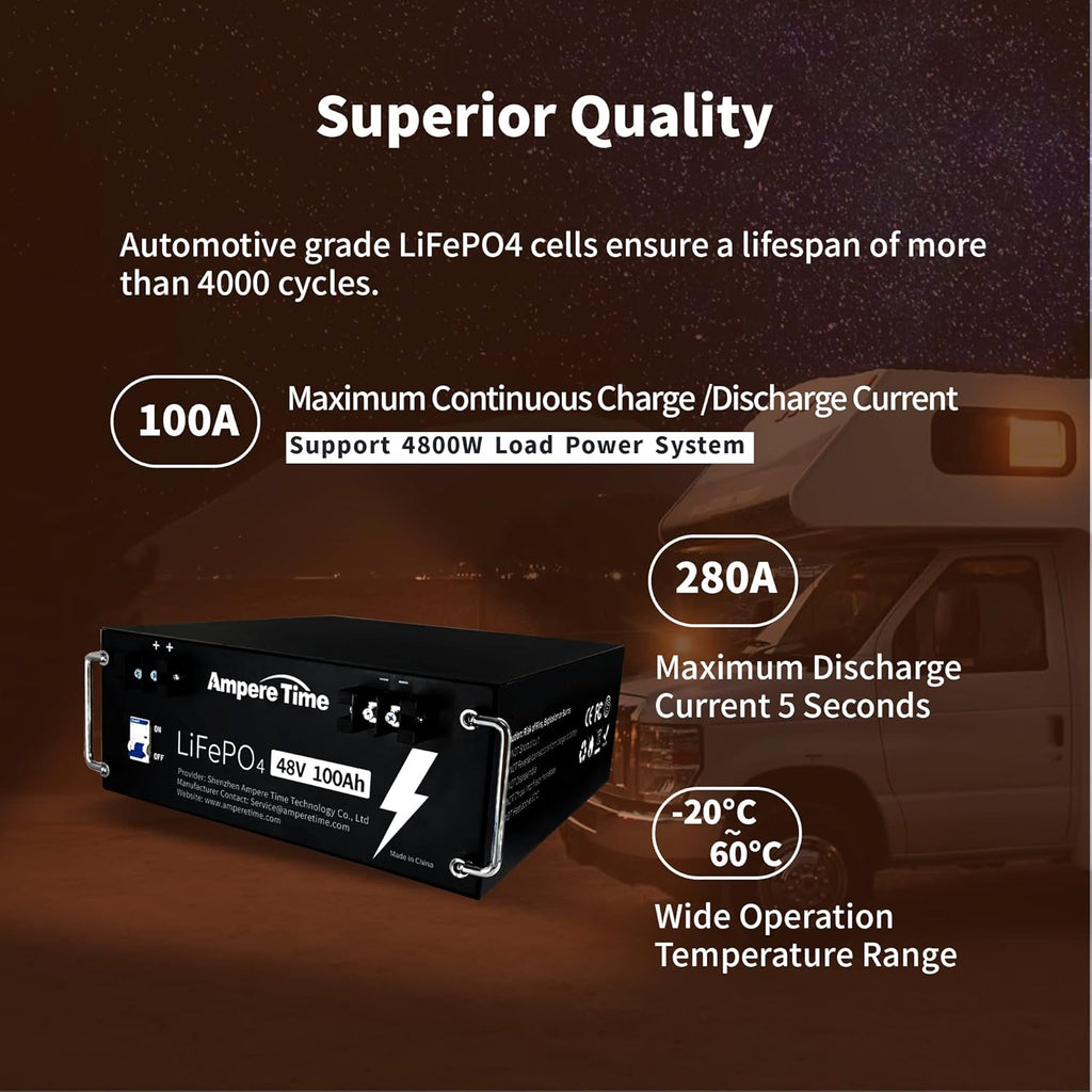 Ampere Time 12V 200Ah Plus LiFePO4 Battery with 200A BMS N84511