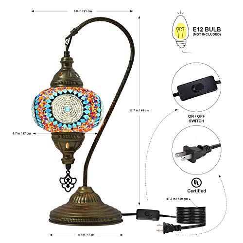 Mozaist Turkish Swan Neck Mosaic Table Lamp, Tiffany Stained Glass Desk Lamp L5162