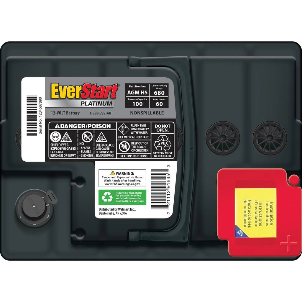 EverStart Platinum AGM Automotive Battery, Group Size H5 / LN2 / 47, 680 CCA F883