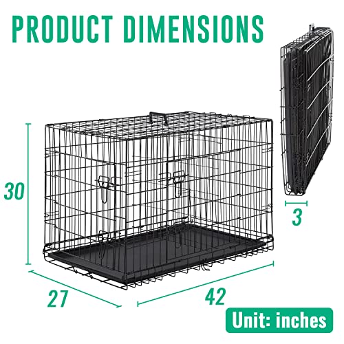 FDW Dog Crate for Large Dogs 48 Inch Folding Metal Wire Cage Double Door N1299