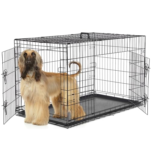 Sweetcrispy Large Dog Crate with Divider Panel, 36 Inch Double Door Folding Metal Wire Cage L276890