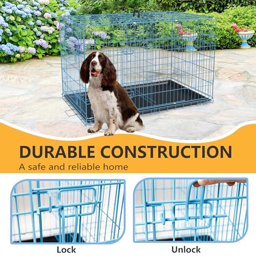 FDW Dog Crate for Large Dogs 48 Inch Folding Metal Wire Cage Double Door N1299