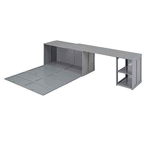 Merax Queen Murphy Bed with Rotable Desk, Storage Shelves, Grey W17874