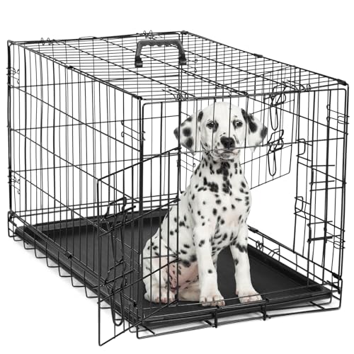 Sweetcrispy Large Dog Crate with Divider Panel, 36 Inch Double Door Folding Metal Wire Cage L276890