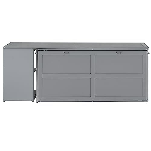 Merax Queen Murphy Bed with Rotable Desk, Storage Shelves, Grey W17874