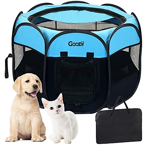 Portable Dog Playpen for Small Dogs Indoor Outdoor, Collapsible with Roof Cover, Green C304366