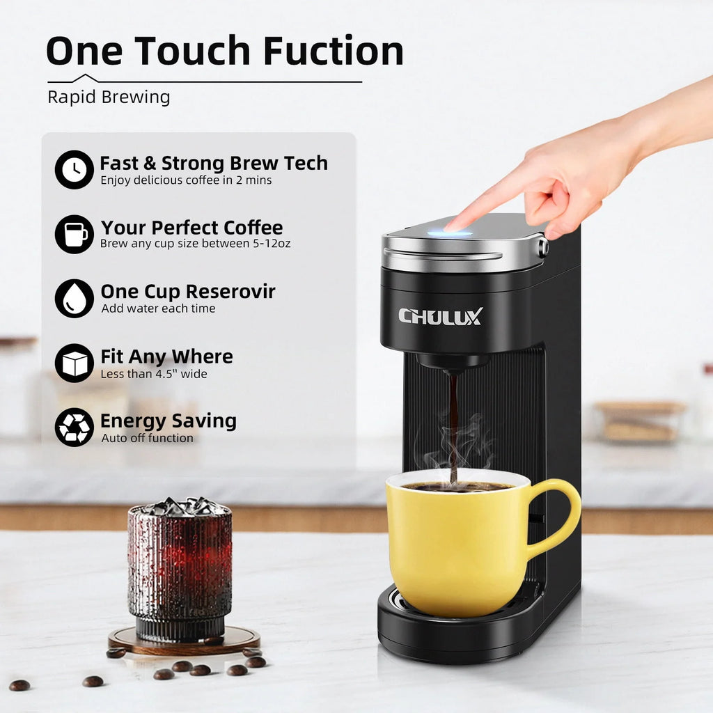 CHULUX Mini Single Serve Coffee Maker for K Pod & Ground Coffee U7469