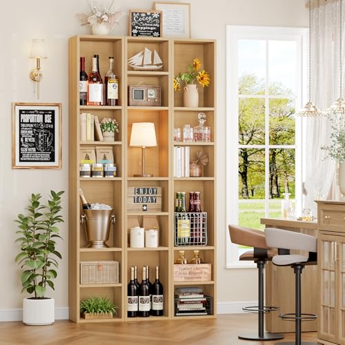 FOTOSOK 8-Tier Media Tower Rack, Tall Narrow Bookcase, Black/Brown W19438