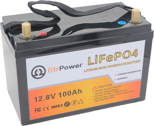 12V 100AH Lithium Battery,5000+ Deep Cycle LiFePO4 Battery with Built-in 100A BMS fit for Home Storage,Trolling Motor,RV,Off-Grid System,Solar Power System,Marine (12V 100AH)