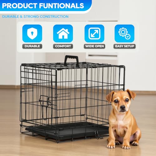 FDW Dog Crate for Large Dogs 48 Inch Folding Metal Wire Cage Double Door N1299