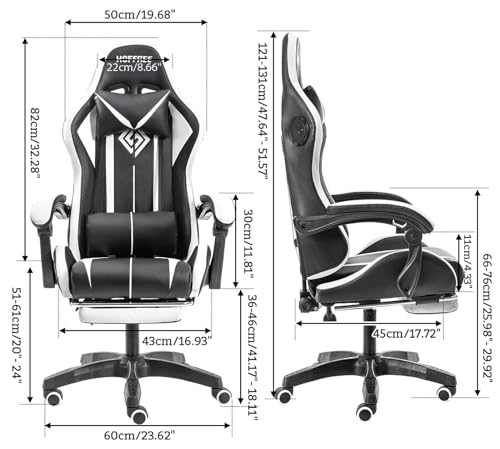 HOFFREE RGB Gaming Chair with Speakers and Footrest, Blue and Black B69323