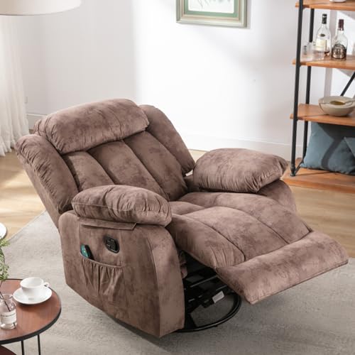 INZOY Massage Swivel Rocker Recliner with Heat and Vibration, Brown G989