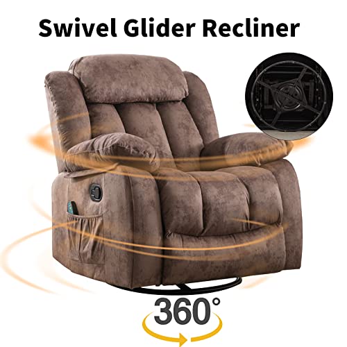 INZOY Massage Swivel Rocker Recliner with Heat and Vibration, Brown G989