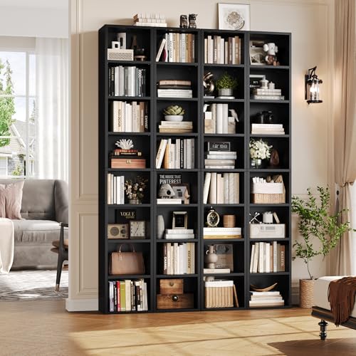 FOTOSOK 8-Tier Media Tower Rack, Tall Narrow Bookcase, Black/Brown W19438