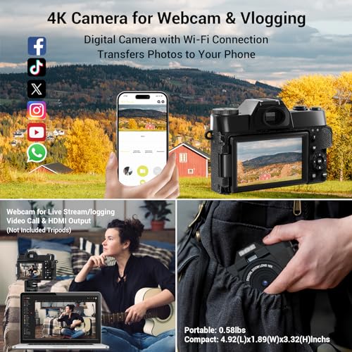 4K 56MP Digital Camera with WiFi and Flip Screen X96040