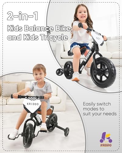 KRIDDO 2-in-1 Kids Tricycle and Toddler Balance Bike, Black U656
