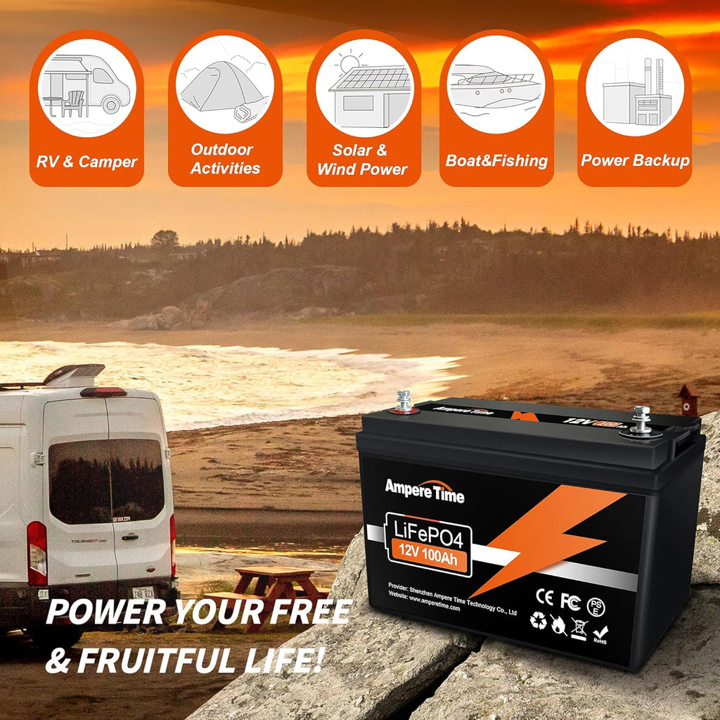Ampere Time 12V 200Ah Plus LiFePO4 Battery with 200A BMS N84511
