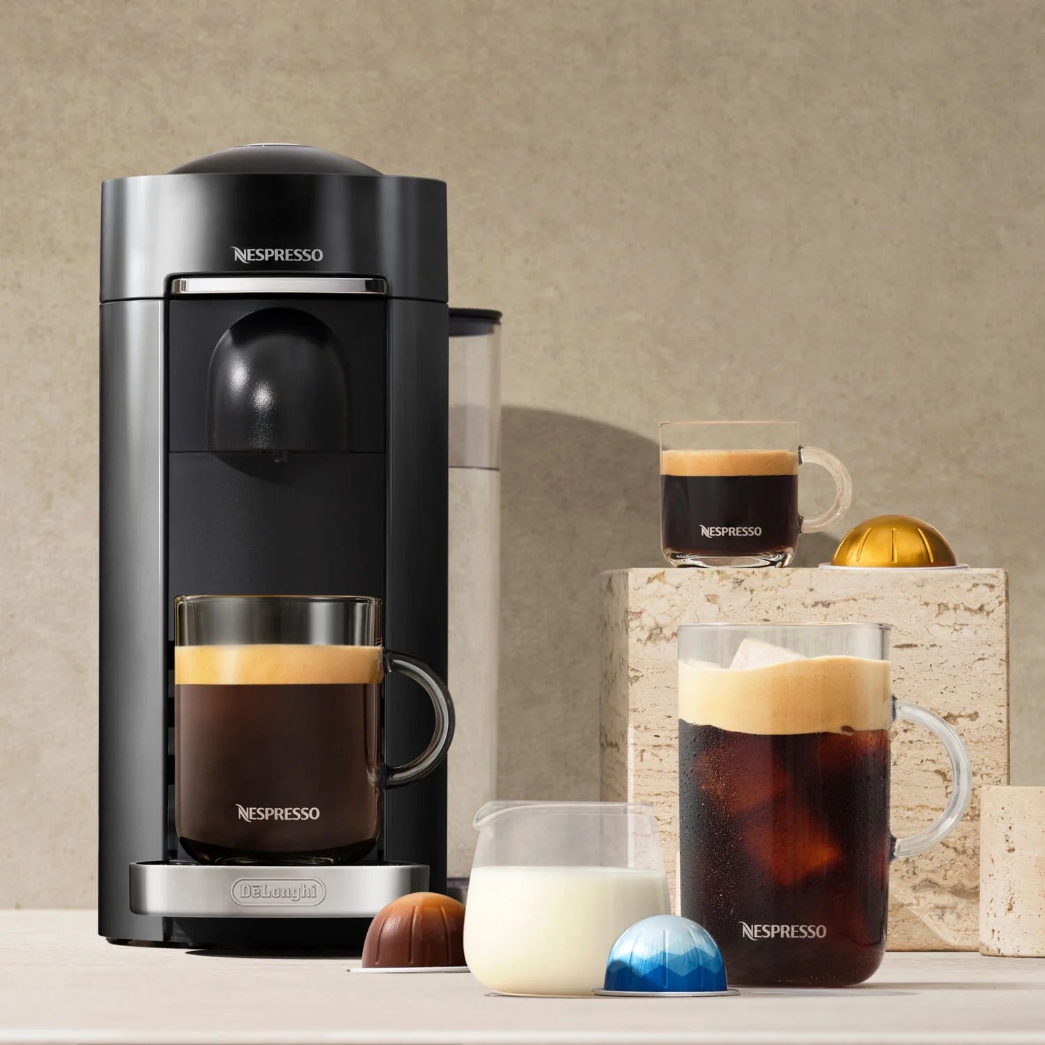 Nespresso Vertuo Plus Coffee and Espresso Machine by De'Longhi with Aeroccino, Black Matte Q254