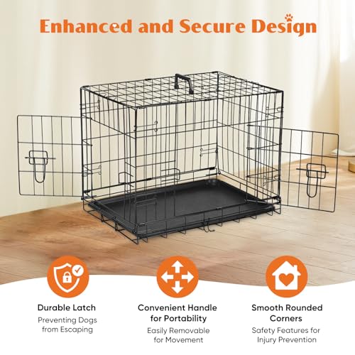 Sweetcrispy Large Dog Crate with Divider Panel, 36 Inch Double Door Folding Metal Wire Cage L276890