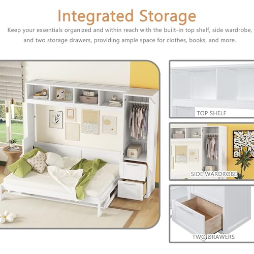 Linique Murphy Cabinet Wall Bed with Closet, Drawers and Top Shelf, Gray K190832