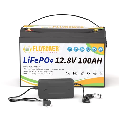 FLLYROWER 12V 100Ah LiFePO4 Battery with BMS for Marine RV Solar I833