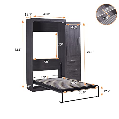 Full Size Murphy Bed with Drawers, Cabinets and USB Ports, Gray D589081