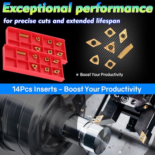 Indexable Lathe Turning Tool 21Pcs Kit 3/8'' 10mm Shank with Carbide Inserts Z5376