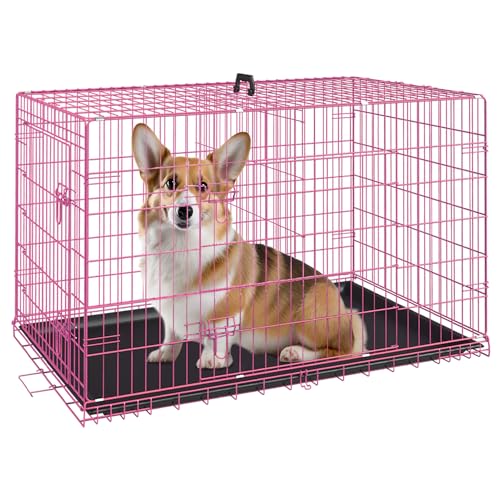 FDW Dog Crate for Large Dogs 48 Inch Folding Metal Wire Cage Double Door N1299