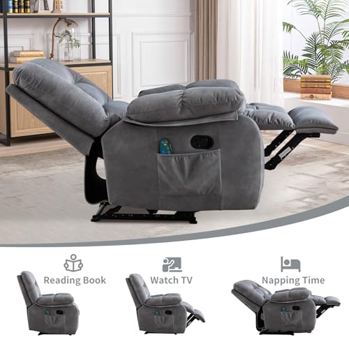 Massage Recliner Chair with Heat, Ergonomic Fabric, Side Pockets (Taupe) S254